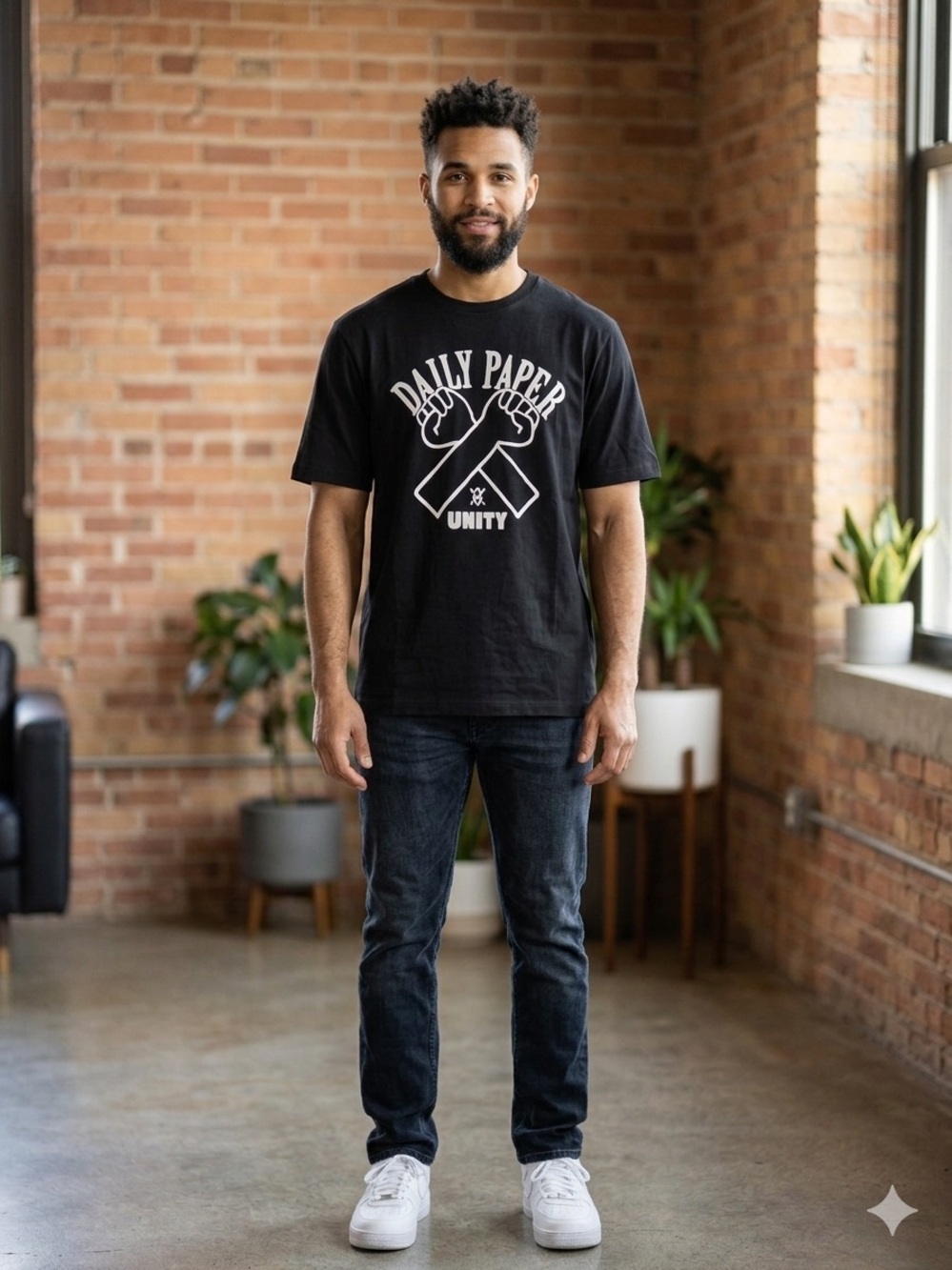 Daily Paper Black Tee with White Unity Graphic Print